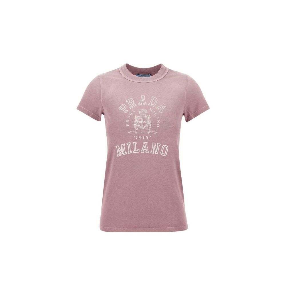 T-shirt en coton multicolore Prada avec logo, manches courtes et coupe classique, vue de face.