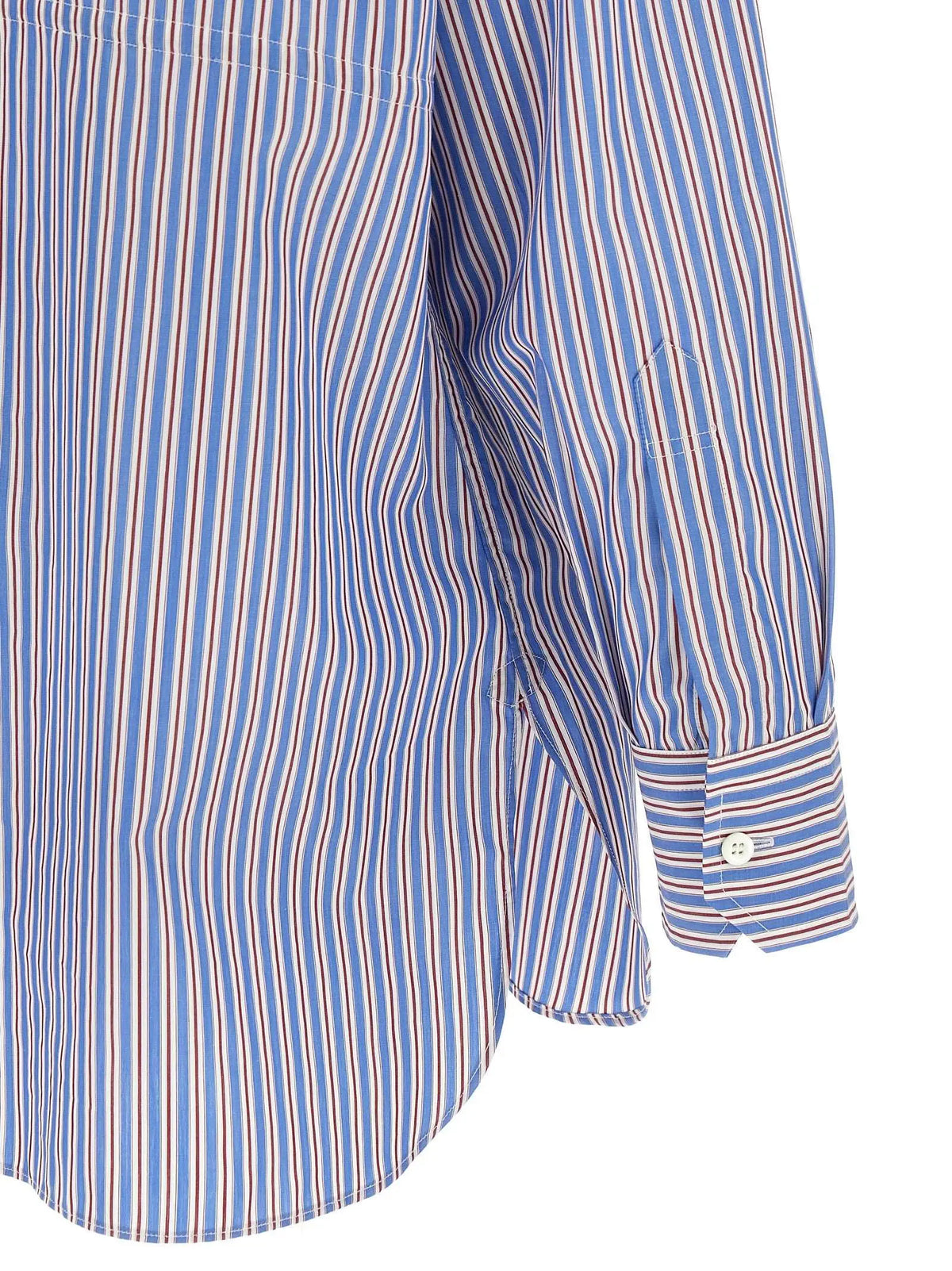 Prada multicolor chemisier en coton bleu blanc rouge rayé à manches longues avec col classique