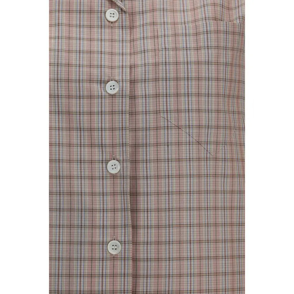 Chemise courte en coton multicolore prada rose et beige à carreaux avec boutons blancs
