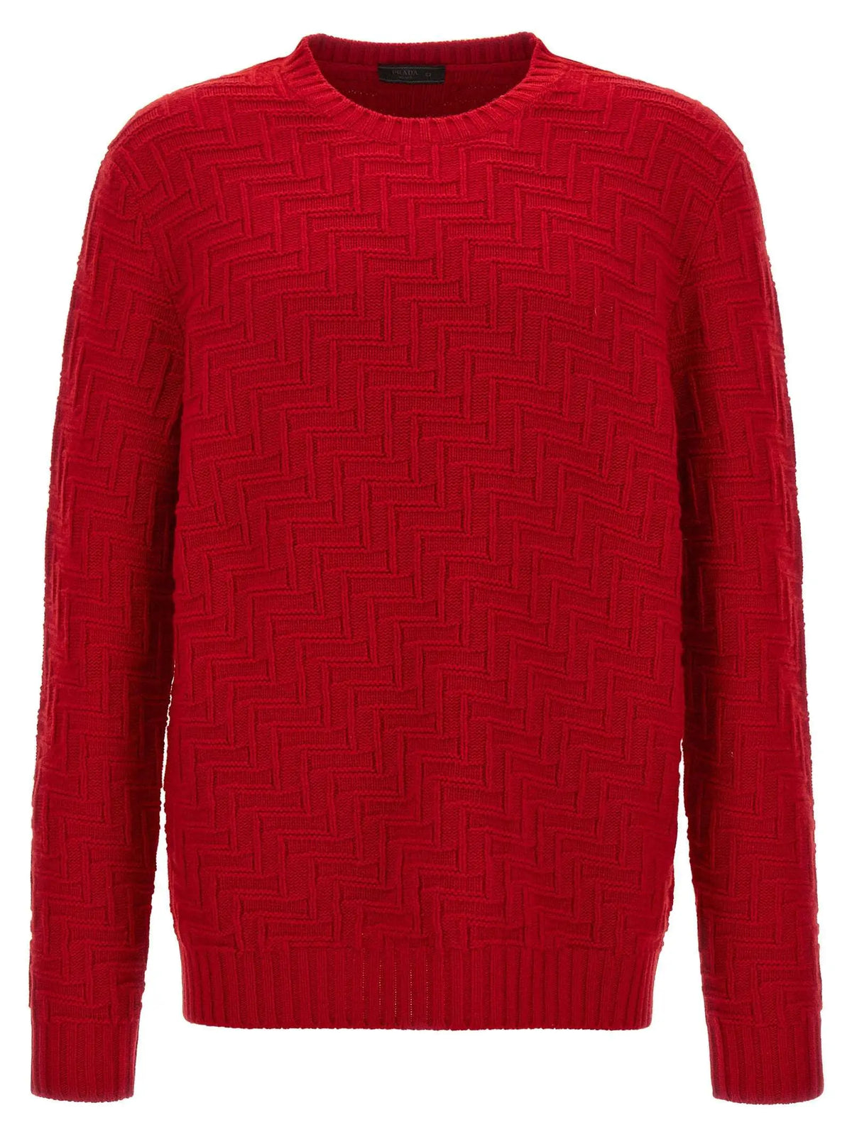 Cardigan prada multicolore en laine vierge avec motif chevron texturé en rouge