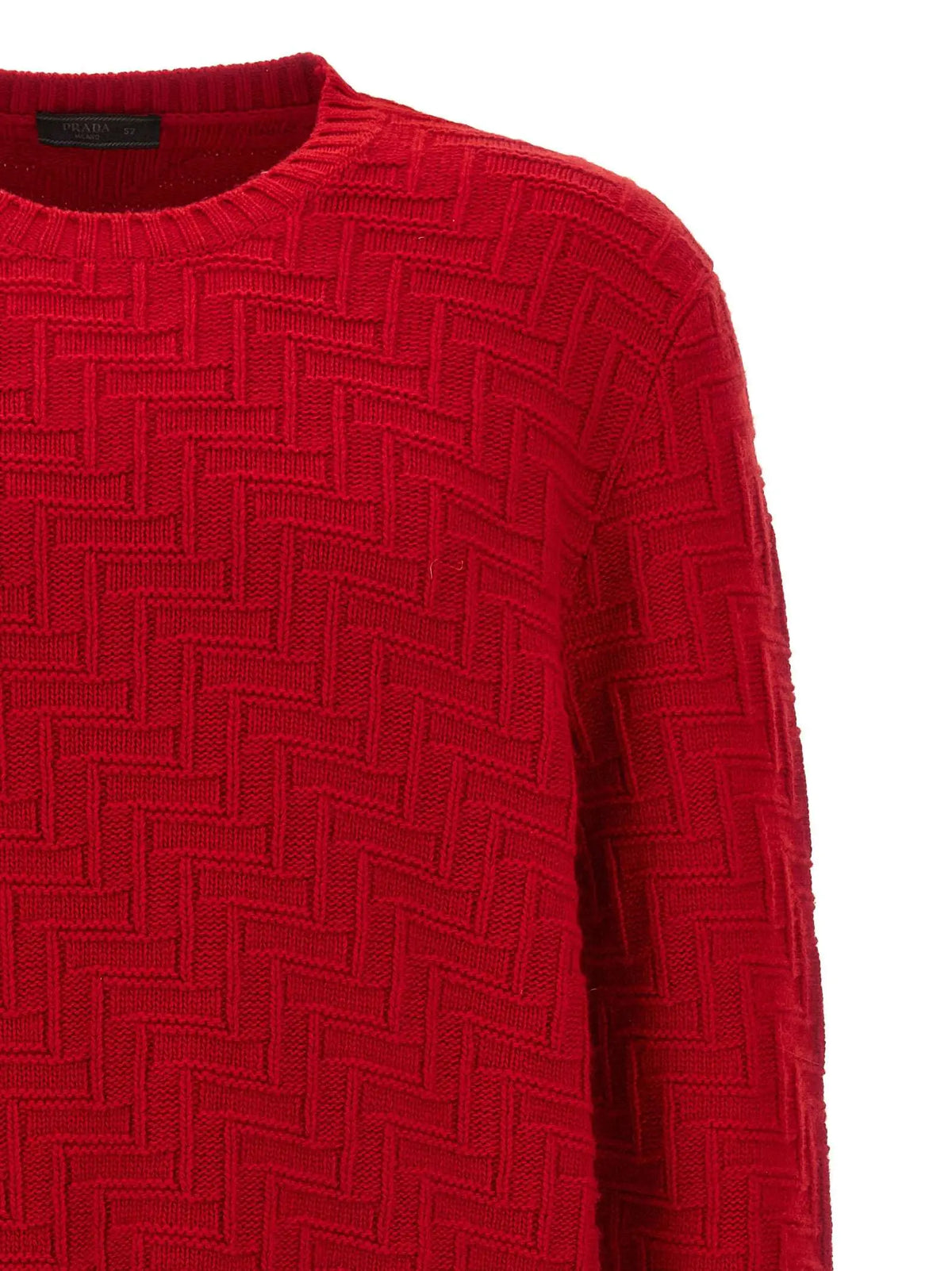 Cardigan prada multicolore en laine vierge avec motif chevron texturé rouge
