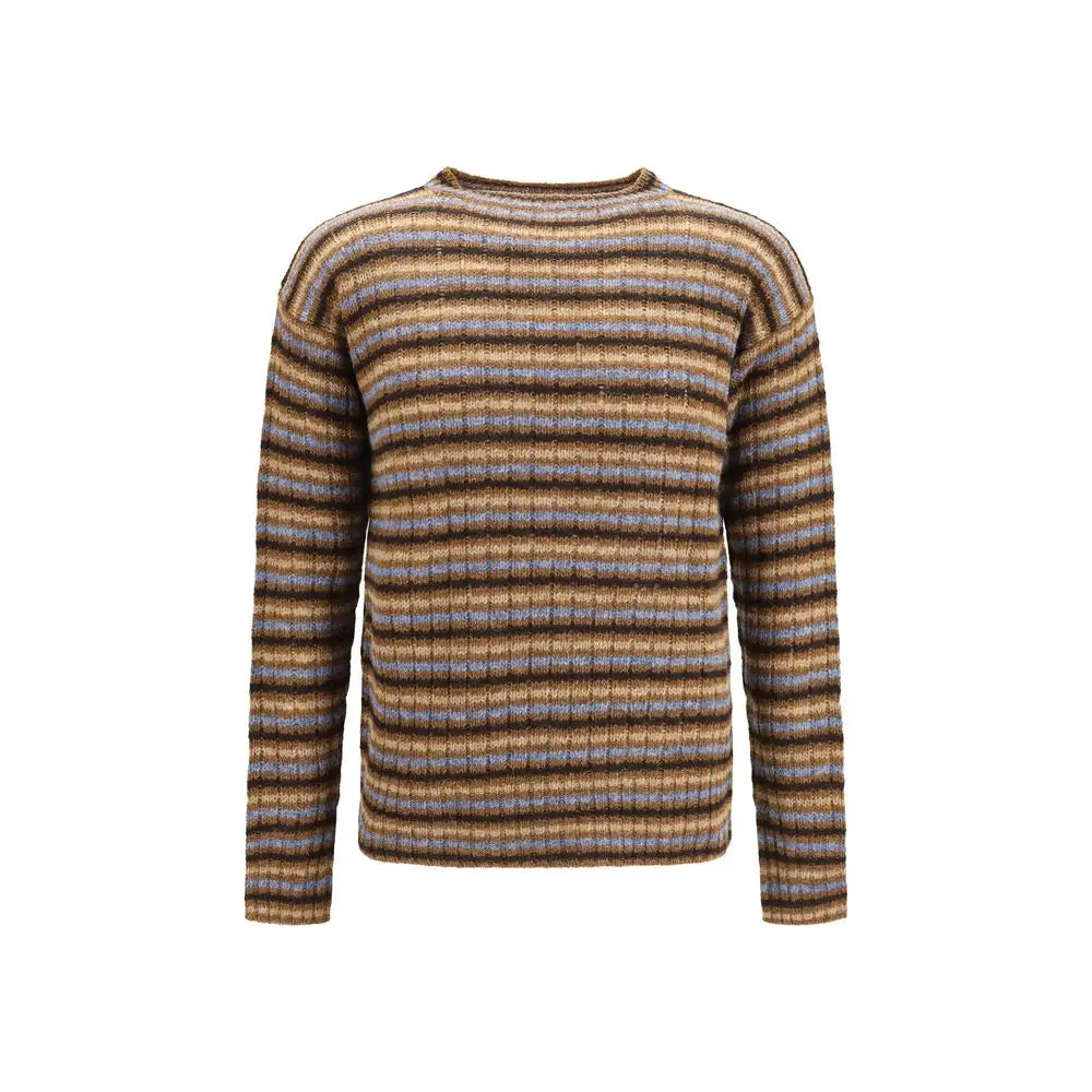 Prada multicolor wool oves aries sweatshirt en laine avec rayures horizontales brunes et bleues bleutées manches longues