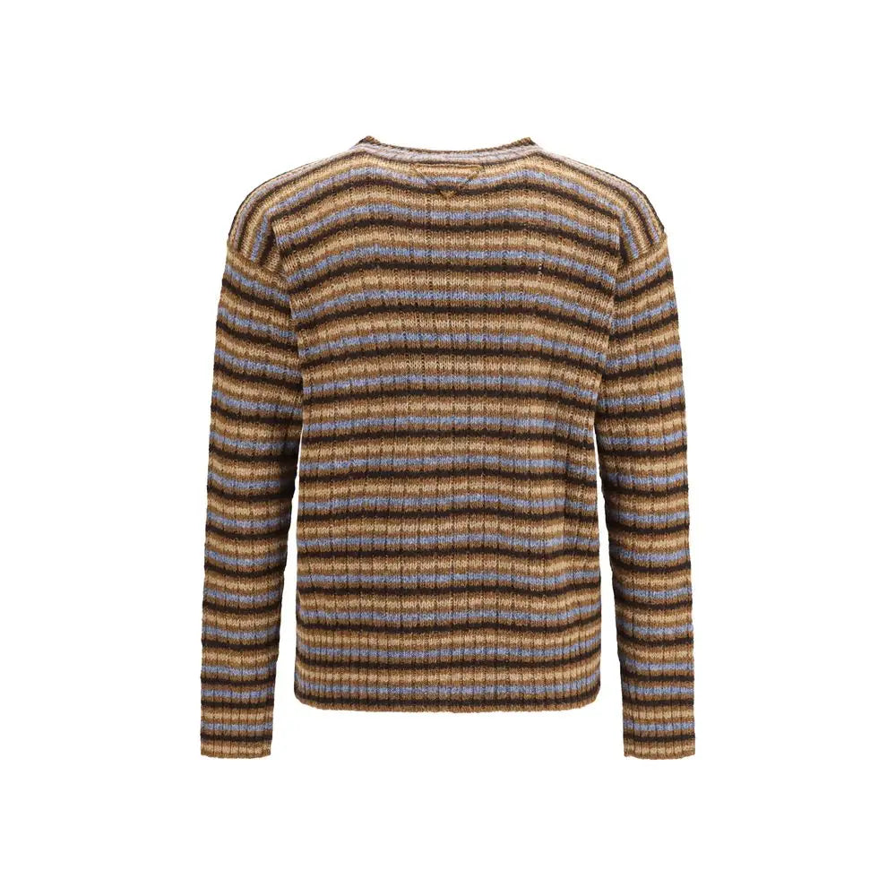 Prada multicolor sweat-shirt en laine à manches longues avec rayures horizontales marron et bleu terreux