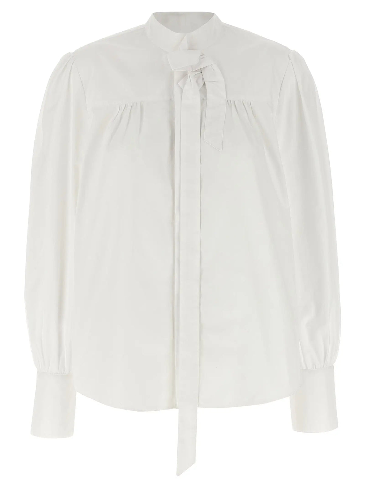 Prada blouse blanche en coton avec manches longues col montant et nœud délicat au niveau du col
