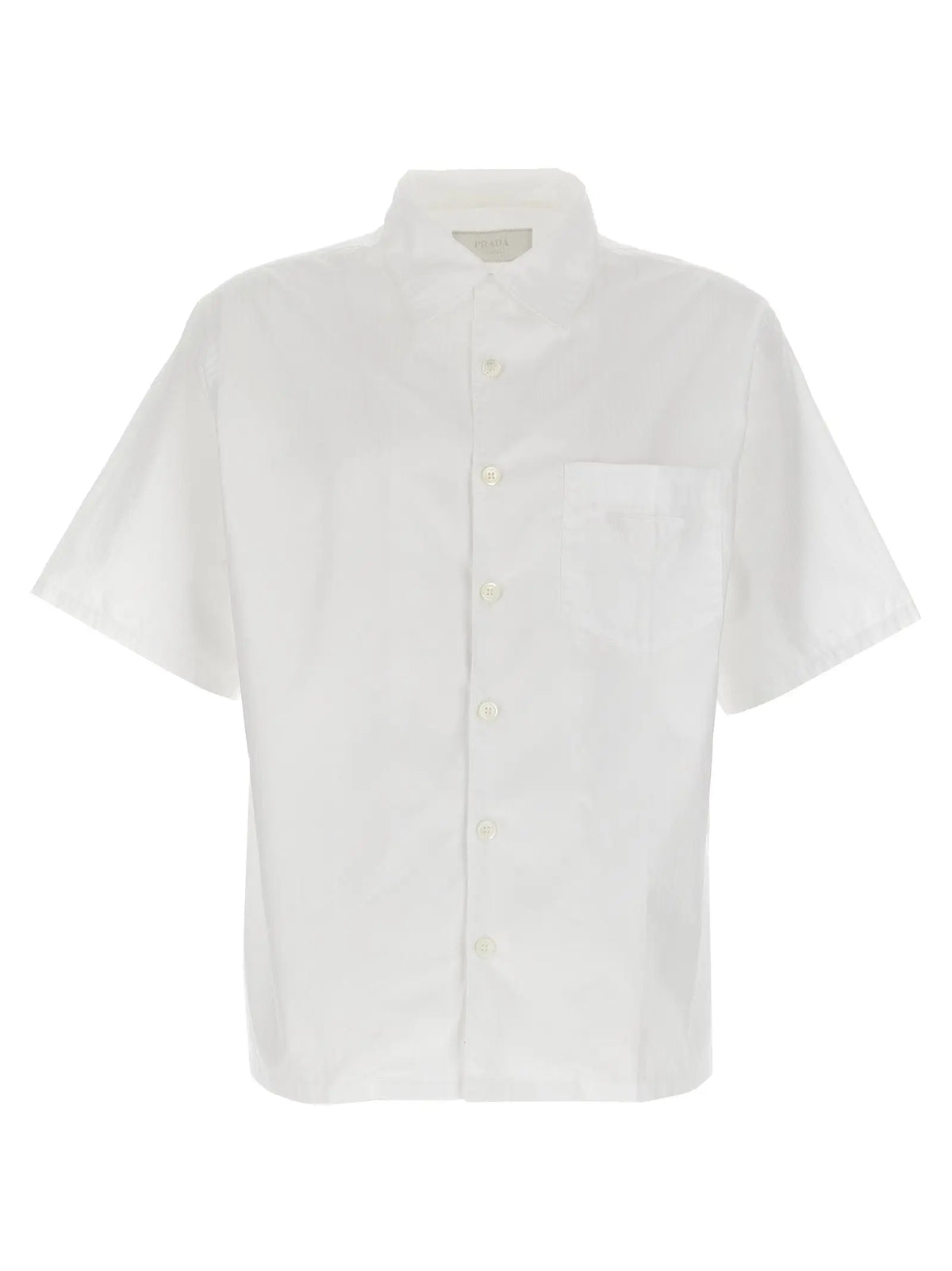 Chemise blanche prada en coton avec manches courtes col mao et poche poitrine