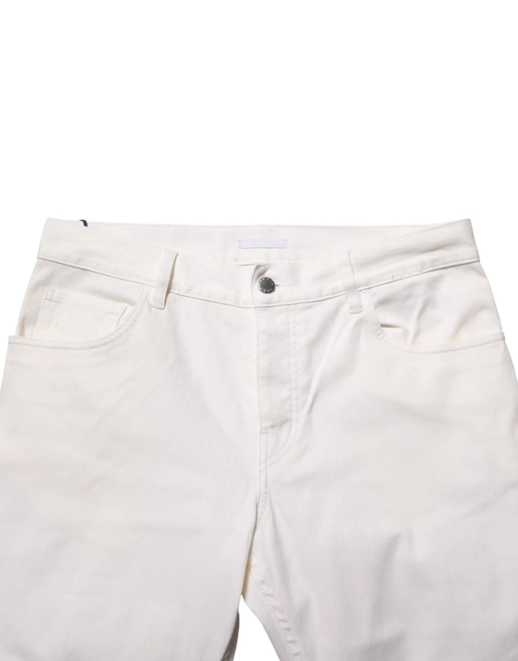 Jean denim blanc prada taille mi-haute coupe skinny avec fermeture bouton et cinq poches classique