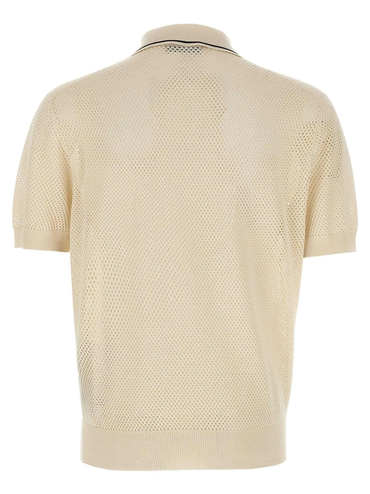 Chemise polo beige en maille filet avec col et poignets côtelés prada en soie blanche