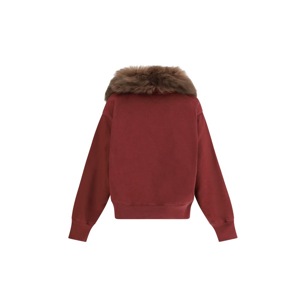 Sweat-shirt en coton Bordeaux de Prada, coupe décontractée avec logo Prada sur la poitrine, image montrant le vêtement porté.