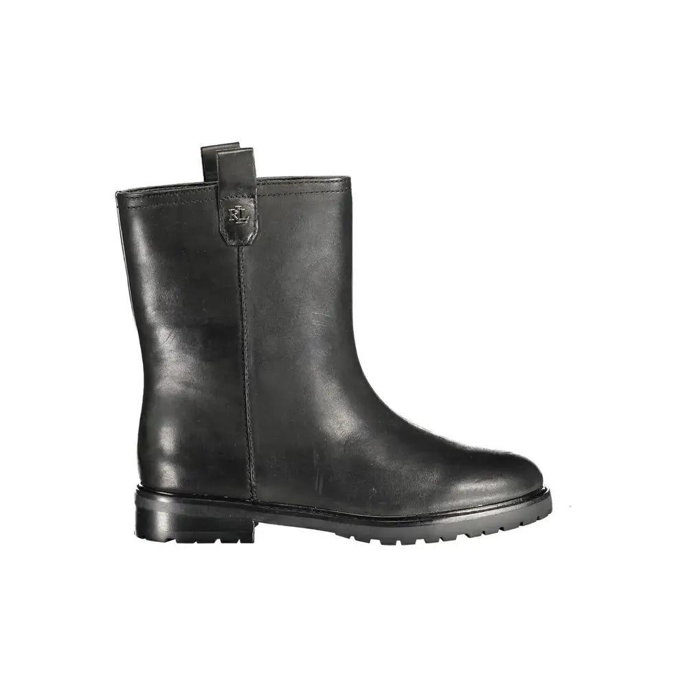 Bottine noire en cuir ralph lauren pour femme avec petit anneau de maintien arrière vue de dos