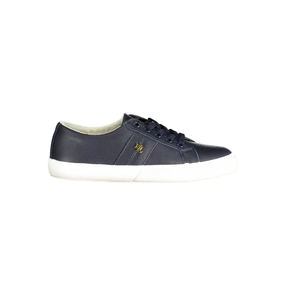 Basket femme ralph lauren bleu en cuir marine avec semelle blanche en caoutchouc et logo doré