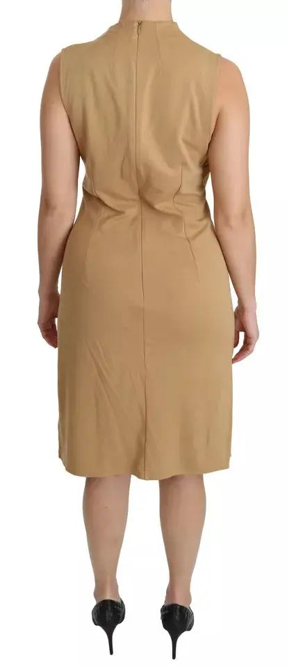 Robe midi beige sans manches en viscose avec col montant et fermeture éclair au dos de ralph lauren
