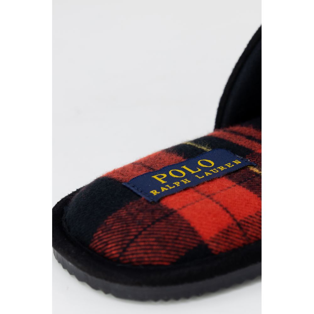 Pantoufles en polyester noires Ralph Lauren avec logo, confortables et élégantes, idéales pour la maison.