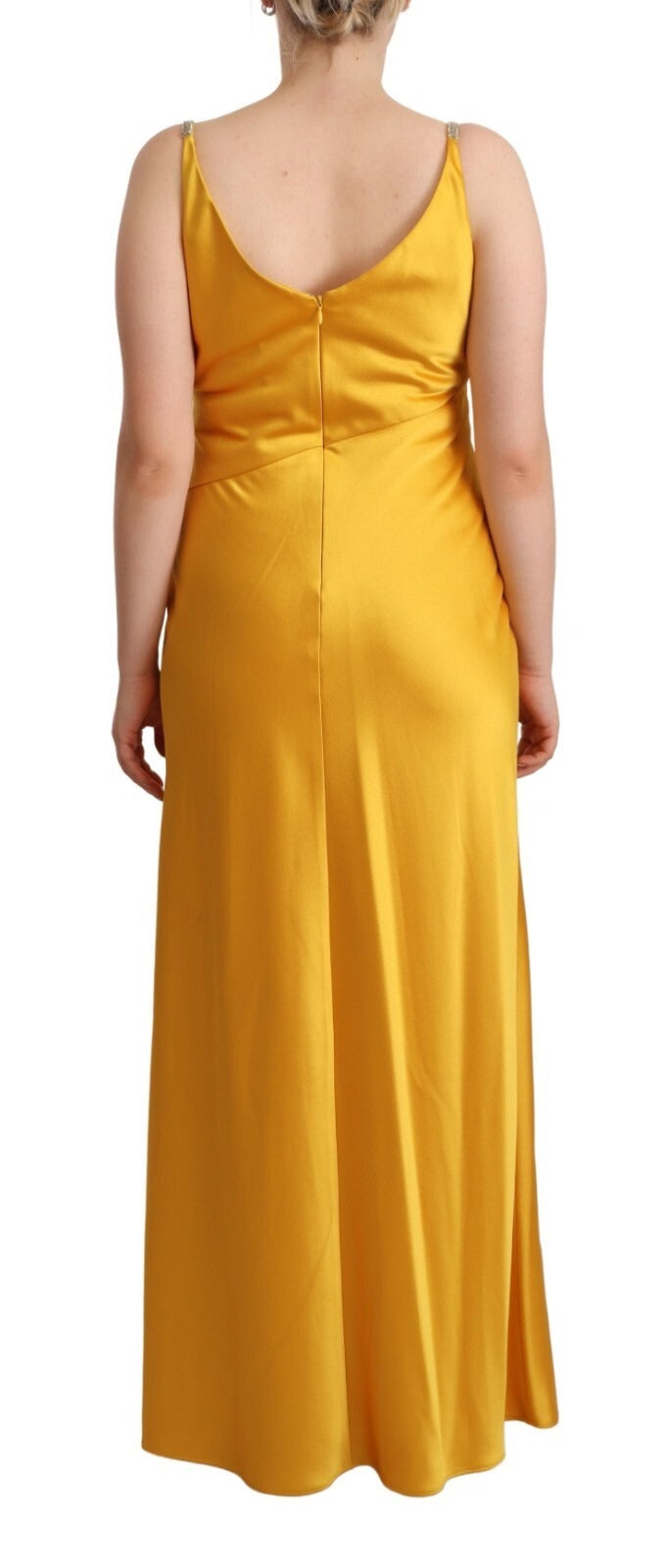 Robe longue jaune sans manches Ralph Lauren pour femme, robe moulante élégante et sophistiquée.