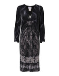 Robe noire en dentelle Roberto Cavalli avec encolure en v, manches longues et motifs floraux en viscose