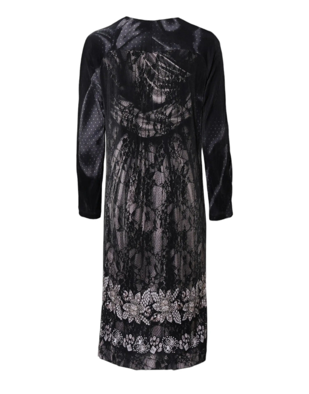 Robe midi noire en velours Roberto Cavalli avec dentelle délicate et motif floral en bas en viscose