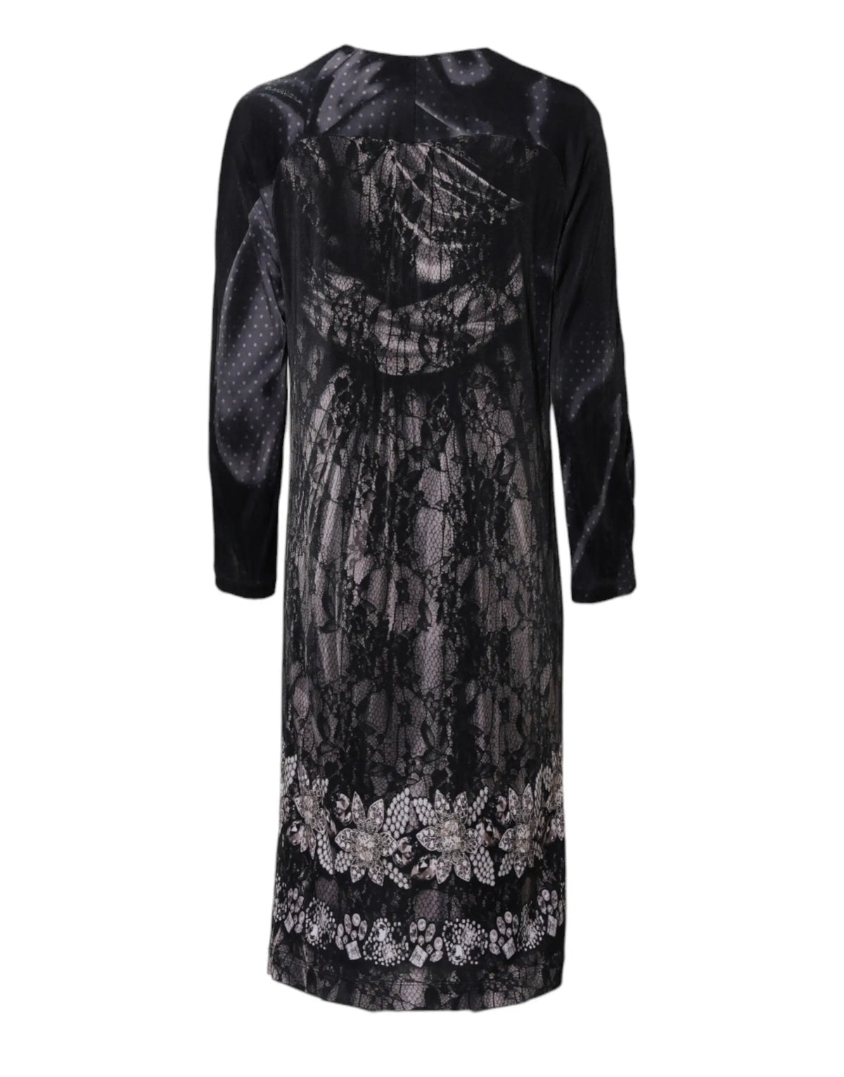 Robe midi noire en velours Roberto Cavalli avec dentelle délicate et motif floral en bas en viscose