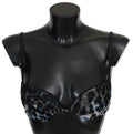 Robe noire en dentelle avec motif floral bleu et gris de Roberto Cavalli reggiseno en nylon