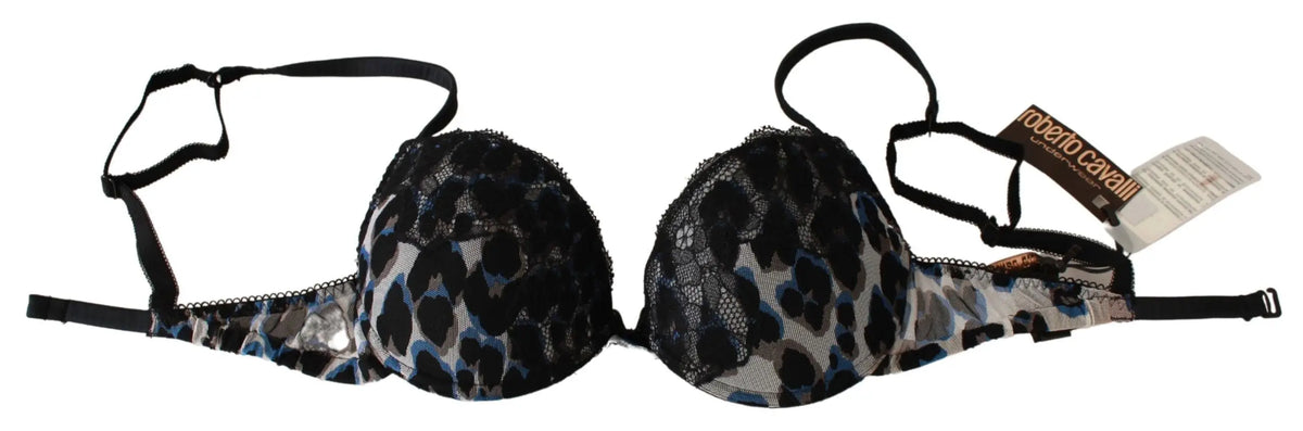 Soutien-gorge nylon noir et gris à imprimé léopard avec dentelle et bretelles réglables de roberto cavalli