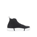 Roberto cavalli baskets montantes en cuir suédé noir avec semelle en caoutchouc blanc et lacets noirs contrastants