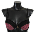 Soutien-gorge push-up en dentelle noire et rose de la marque Roberto Cavalli, lingerie élégante et féminine.