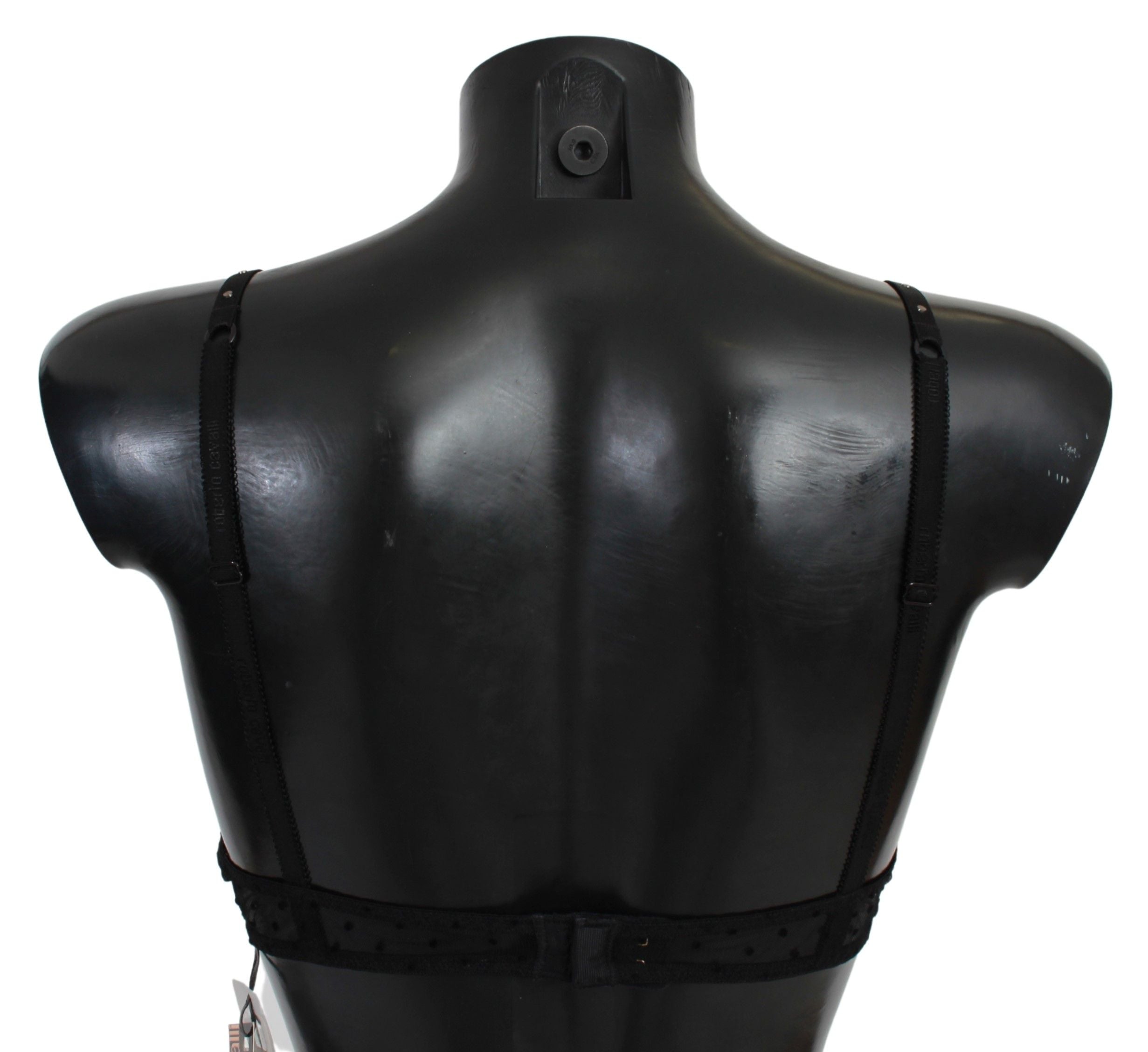 Soutien-gorge push-up en dentelle noire et rose Roberto Cavalli, lingerie élégante avec détails raffinés.