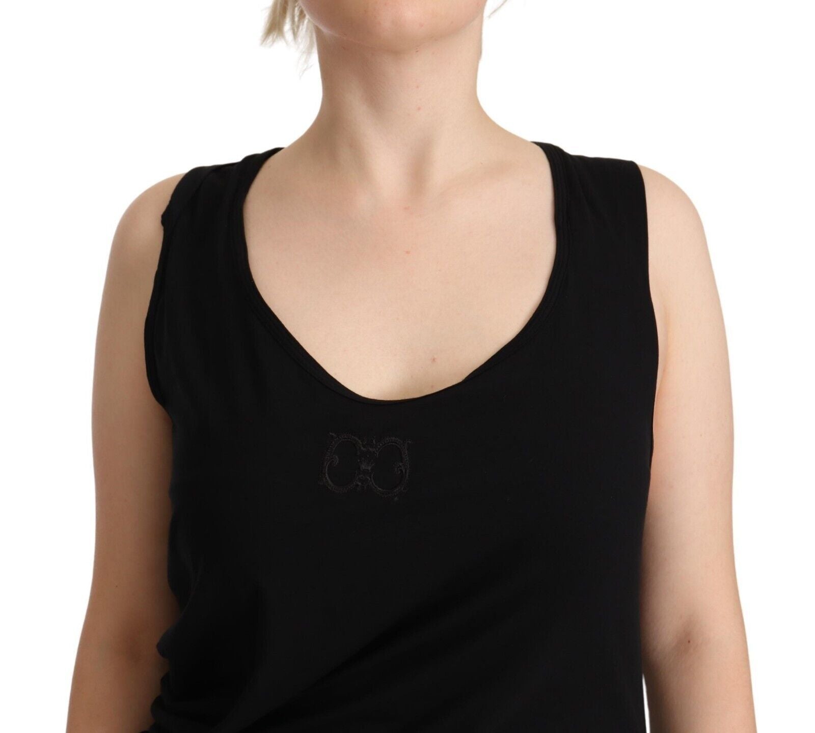 Robe courte sans manches en coton noir de Roberto Cavalli, coupe ajustée et élégante, pour un style sophistiqué et moderne