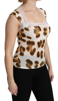 Camisole Roberto Cavalli blanche et marron en dentelle pour femme, sous-vêtement élégant et léger.