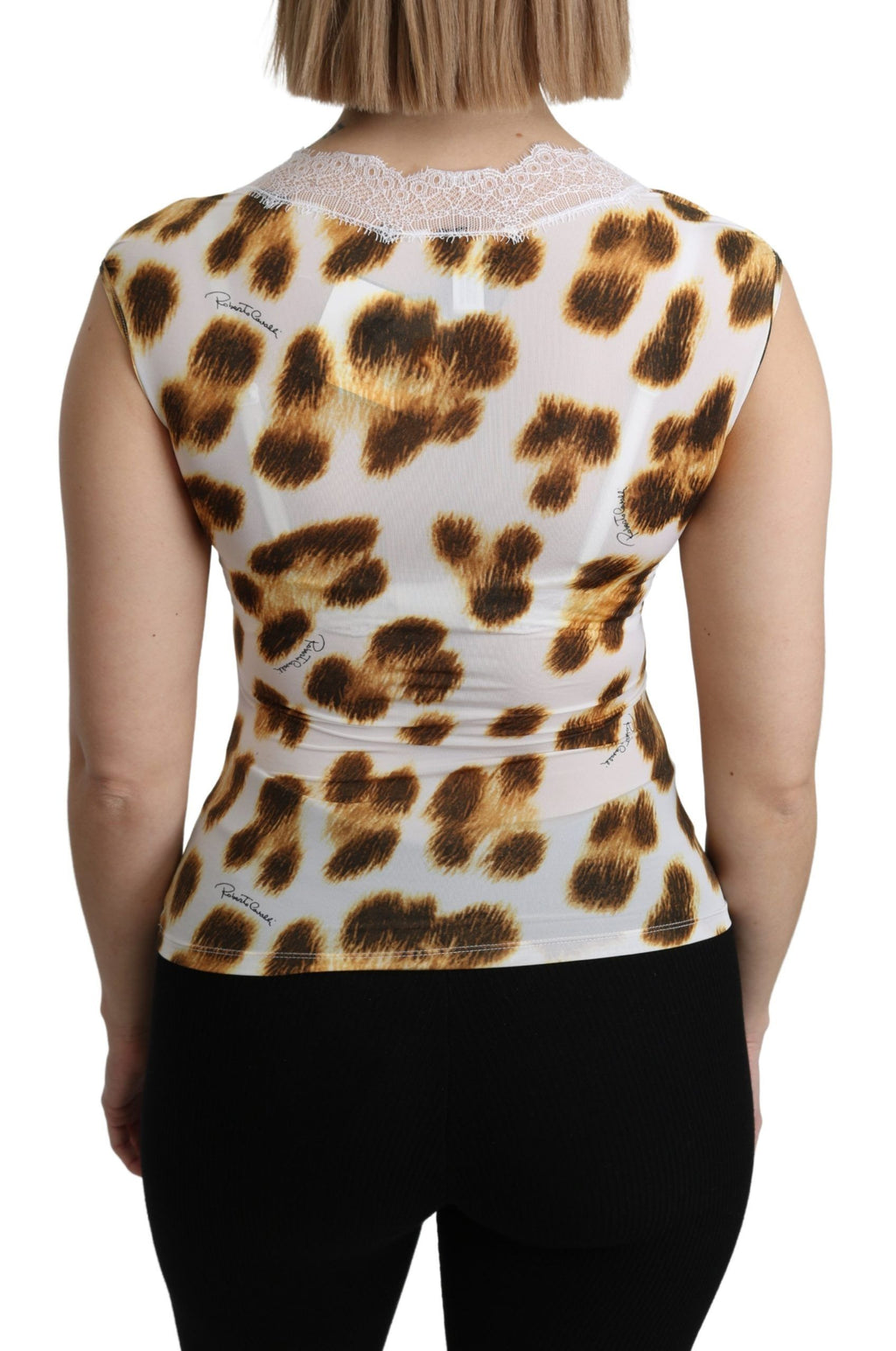 Camisole blanche et marron Roberto Cavalli, sous-vêtement ou blouse légère avec détails élégants et tissu fluide.