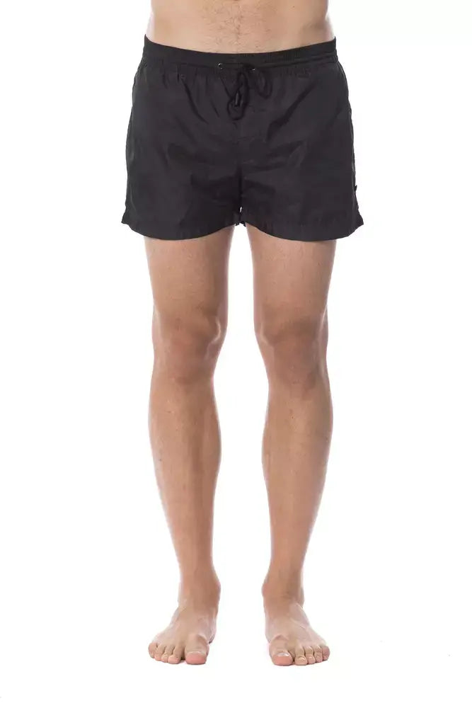 Short de bain homme roberto cavalli sport noir en polyester avec taille élastique à cordon de serrage