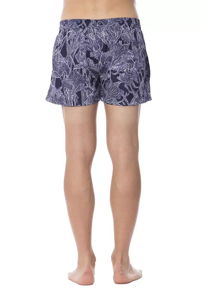 Maillot de bain homme roberto cavalli sport bleu en polyester avec motif botanique blanc