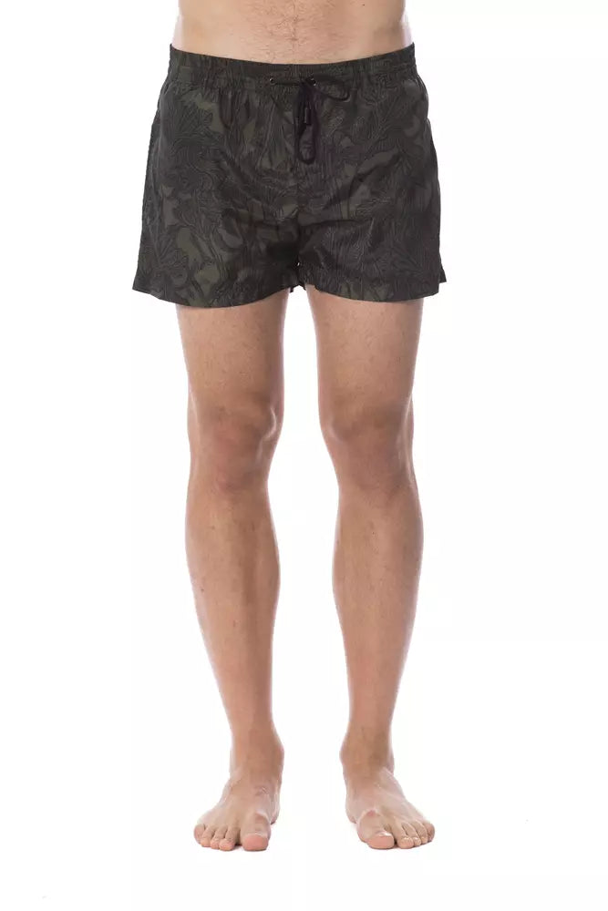 Maillot de bain homme Roberto Cavalli Sport Army en polyester, style sportif, avec logo et motif camouflage.