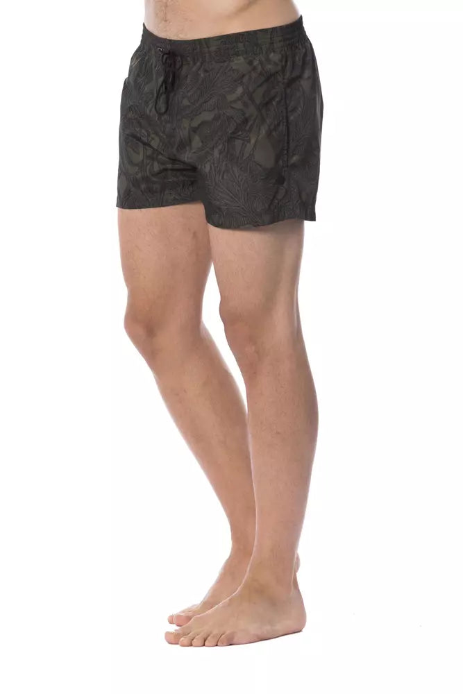 Maillot de bain homme Roberto Cavalli Sport Army en polyester, style sportif avec motif camouflage, vue frontale.