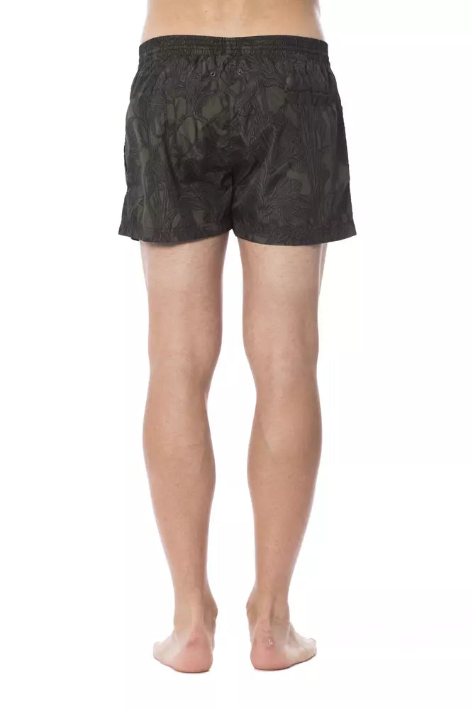 Maillot de bain homme Roberto Cavalli Sport Army en polyester, design sportif et tendance, visible avec logo et motif camouflage.