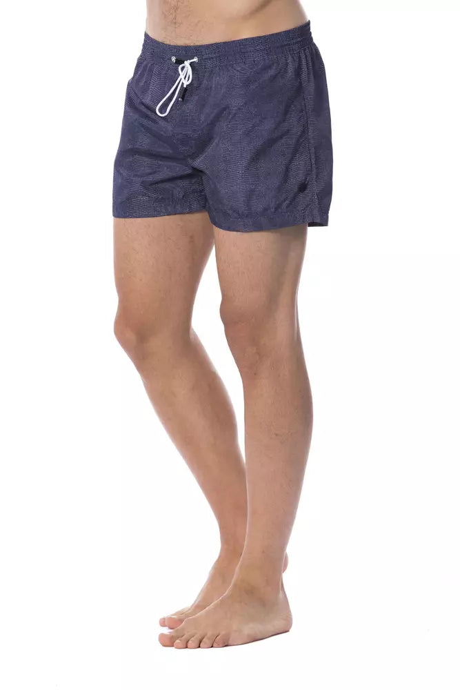 Maillot de bain homme Roberto Cavalli Sport en polyester bleu, avec logo et design élégant, pour la plage ou la piscine.