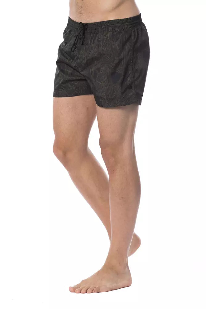 Shorts de bain homme Roberto Cavalli Sport Army en polyester, style sportif et moderne, visible avec motif camouflage vert.