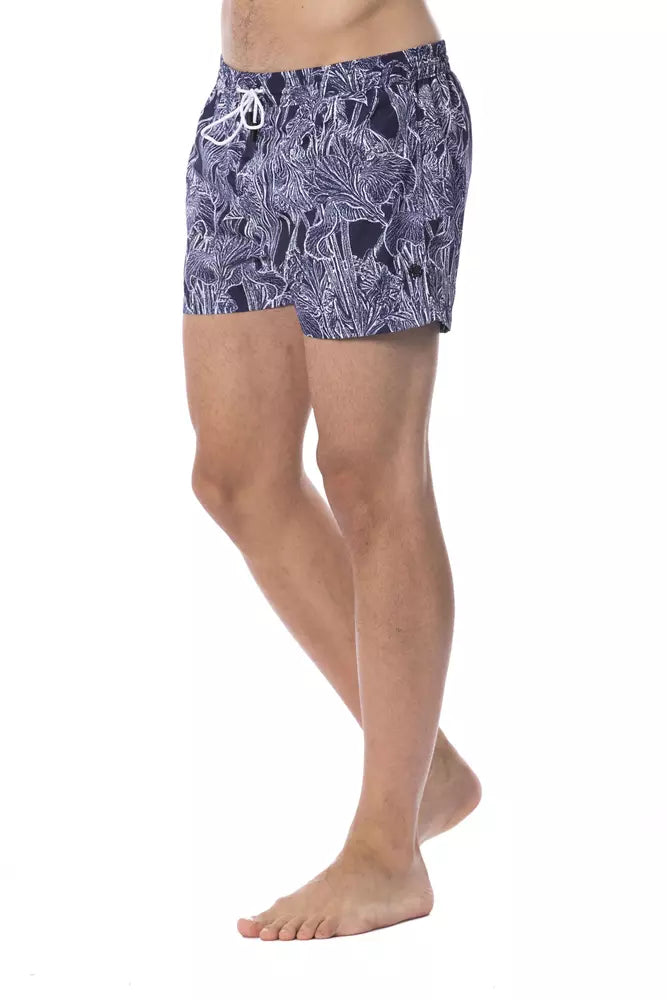 Shorts de bain pour homme Roberto Cavalli Sport en polyester bleu, détails élégants et logo visible.