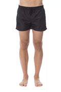 Short de bain homme Roberto Cavalli Sport en polyester noir avec logo, aspect élégant et sportif, vue de face.