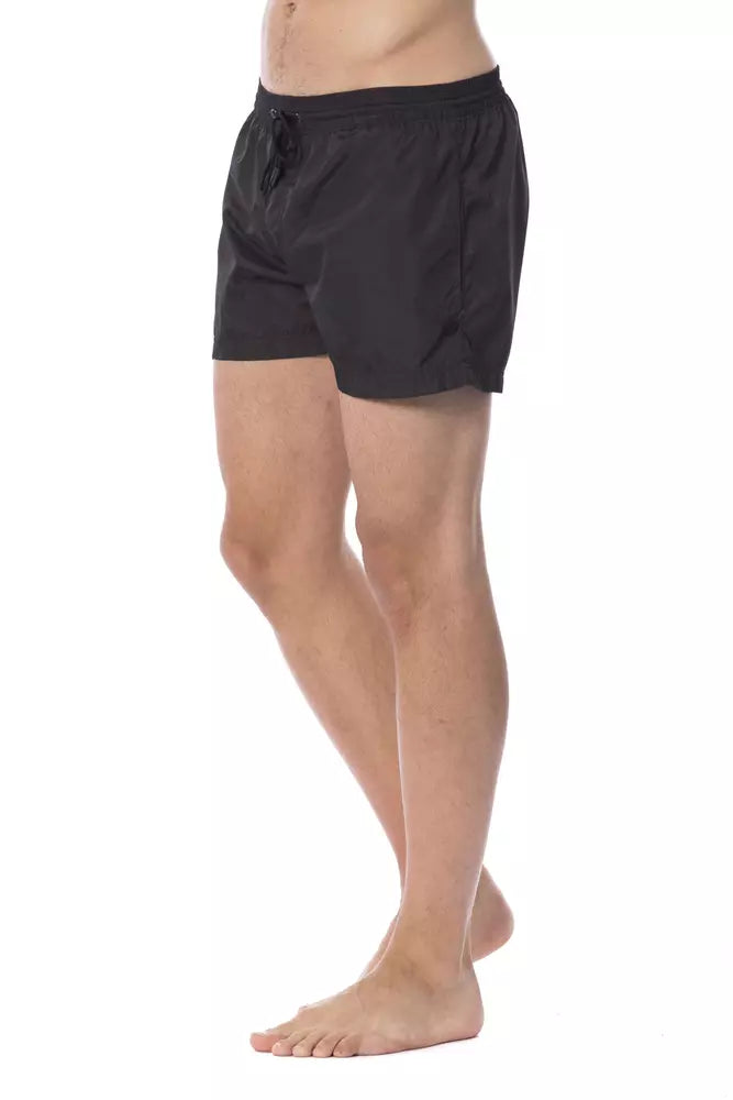 Short de bain pour homme Roberto Cavalli Sport noir en polyester, avec logo et design élégant adapté à la plage.