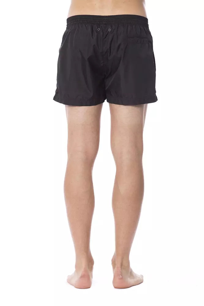 Short de bain pour homme Roberto Cavalli Sport noir en polyester avec logo, conçu pour la natation et les activités sportives.