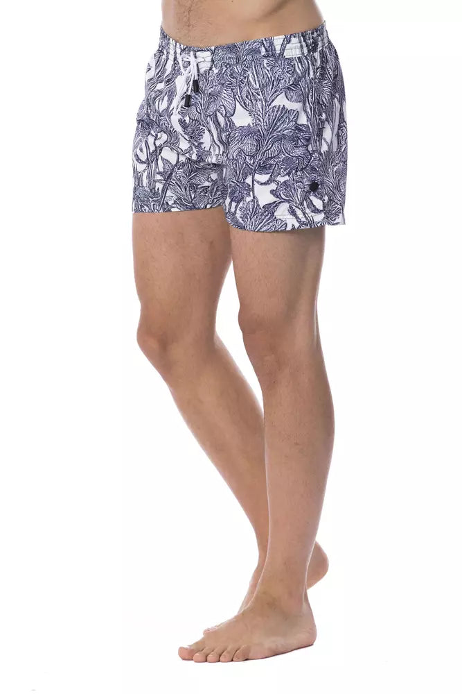 Maillot de bain homme Roberto Cavalli Sport en polyester bleu clair, style sport, visible en détail dans l'image.