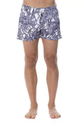 Maillot de bain homme roberto cavalli sport en polyester bleu clair avec bas blanc à imprimé botanique bleu marine
