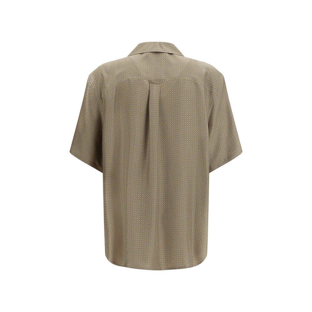 Chemise en soie multicolore de Saint Laurent avec motif élégant, manches longues et col classique, vue de face.