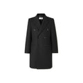 Manteau en laine noire Saint Laurent pour homme, coupe élégante, porté sur un mannequin.