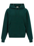 Sweatshirt saint laurent bicolor en coton vert foncé avec capuche, logo brodé subtil et cordons assortis