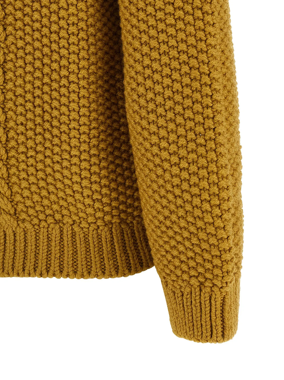 Cardigan en laine bicolore saint laurent en jaune moutarde avec motif côtelé texturé et maille épaisse confortable