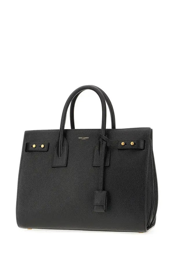Sac à main saint laurent sac de jour en cuir de veau noir avec poignée supérieure et ferrures dorées