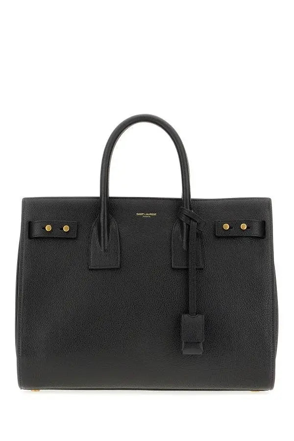 Sac à main saint laurent sac de jour en cuir noir avec poignées supérieures et ferrures dorées