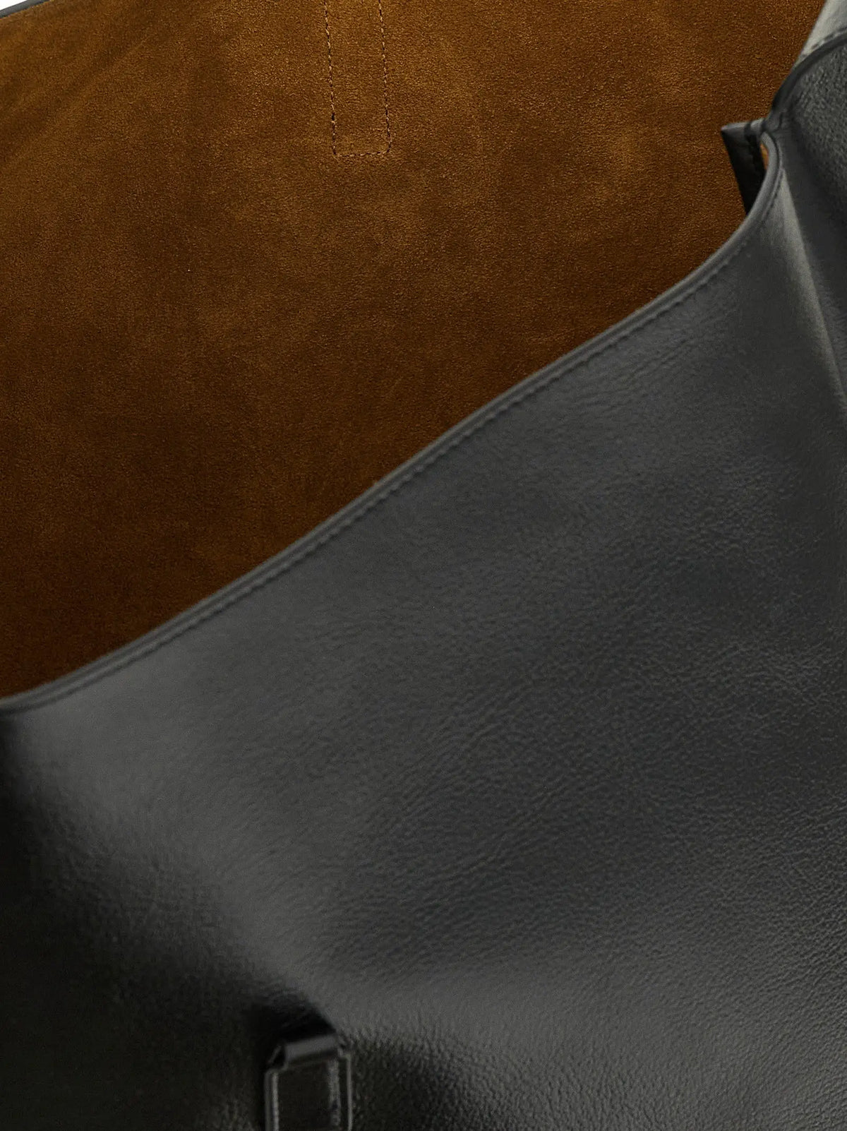 Saint Laurent sac épaule en cuir de veau noir avec intérieur en daim beige contrastant