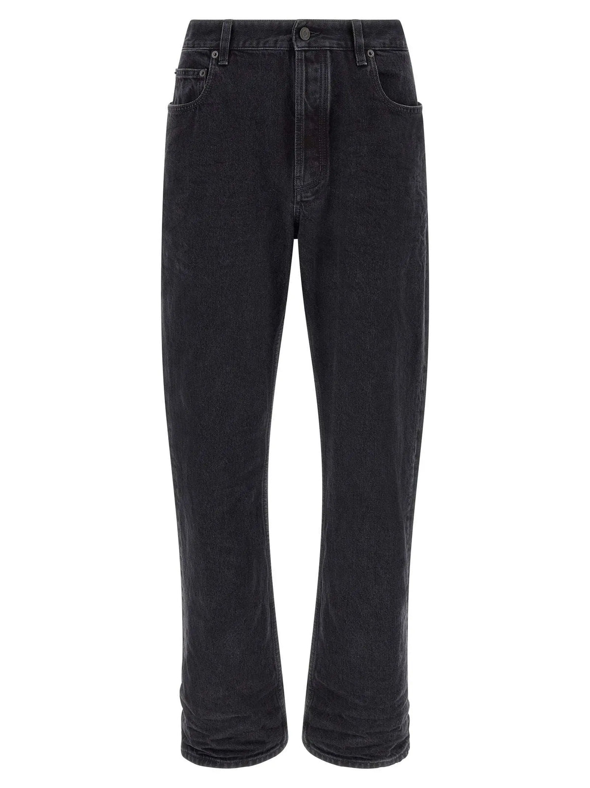 Jean saint laurent en coton noir coupe décontractée droite avec design classique cinq poches