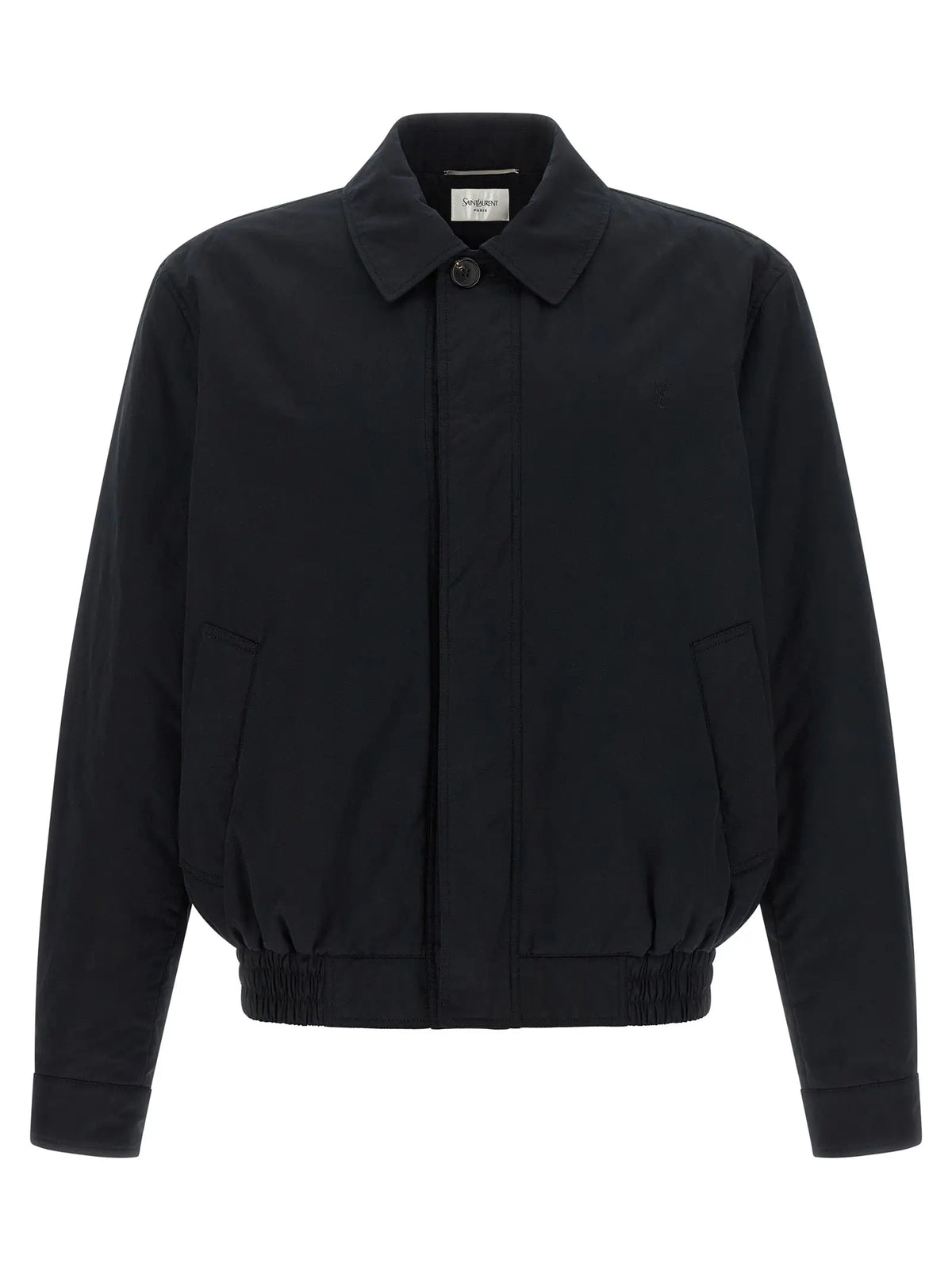 Veste shell en coton noir saint laurent avec col classique et fermeture à boutons sur le devant